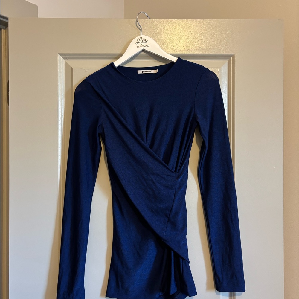 Alexander Wang Deep Blue Draped Long Sleeve Blouse